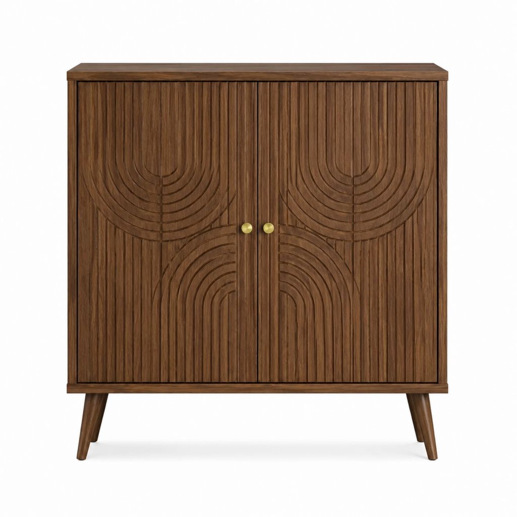 Buffet de salle à manger 2 portes marron en MDF plaqué noyer rectangulaire 90 x 40 x 110 cm