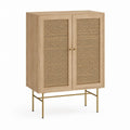 Buffet 2 portes beige en panneaux de particules et rotin naturel 80 x 40 x 110 cm