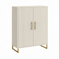 Buffet haut 2 portes blanc cassé en panneaux MDF rainurés 80 x 40 x 120 cm