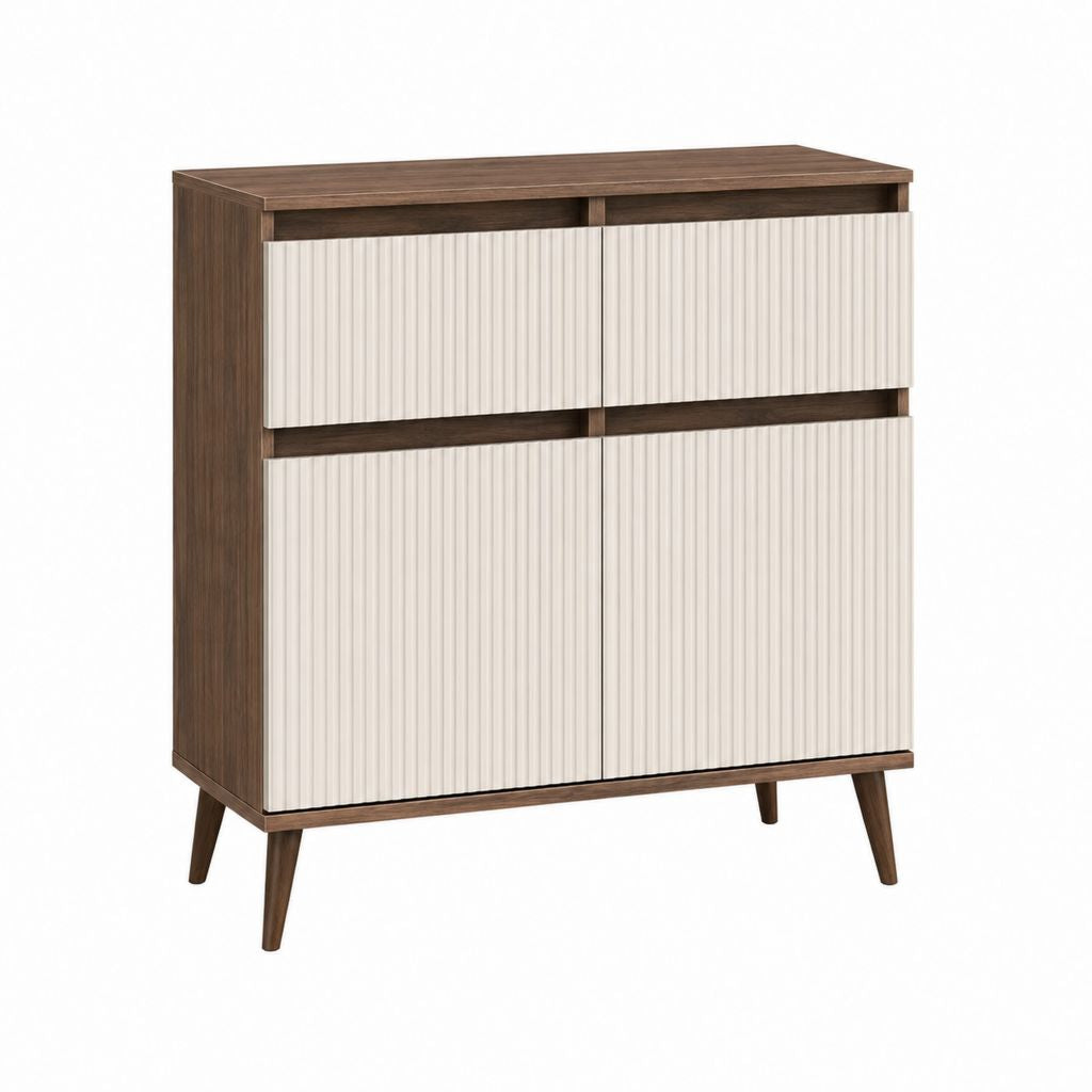 Buffet de salle à manger 4 portes noyer et crème en panneaux MDF 80 x 40 x 100 cm