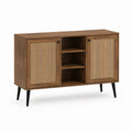 Buffet de rangement marron noyer en MDF plaqué noyer et rotin 120 x 40 x 80 cm