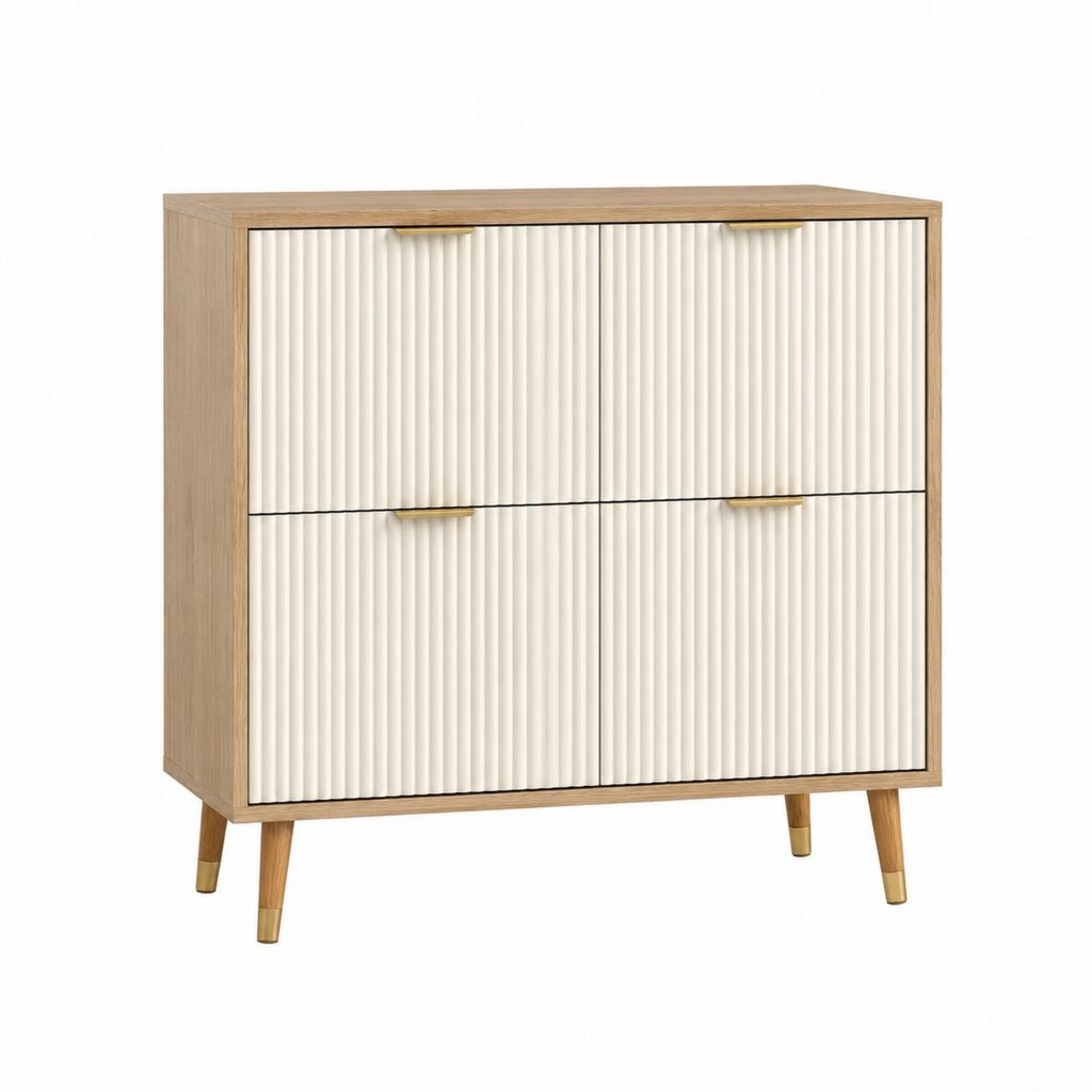 Buffet 4 portes blanc et chêne en panneaux de particules 80 x 40 x 100 cm