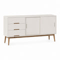 Buffet de salle à manger blanc et noyer en MDF 160 x 45 x 85 cm avec 3 tiroirs et 2 portes coulissantes