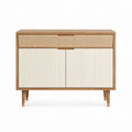 Buffet 2 portes et 1 tiroir rectangulaire beige et noyer en MDF et rotin 100 x 40 x 90 cm