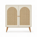Buffet de rangement rectangulaire beige en MDF et cannage naturel 80 x 80 x 40 cm