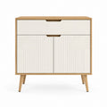 Buffet 2 portes 1 tiroir blanc et chêne en panneaux MDF rectangulaire 90 x 40 x 100 cm