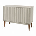 Buffet 2 portes crème en panneaux MDF avec pieds en hévéa 100 x 40 x 80 cm
