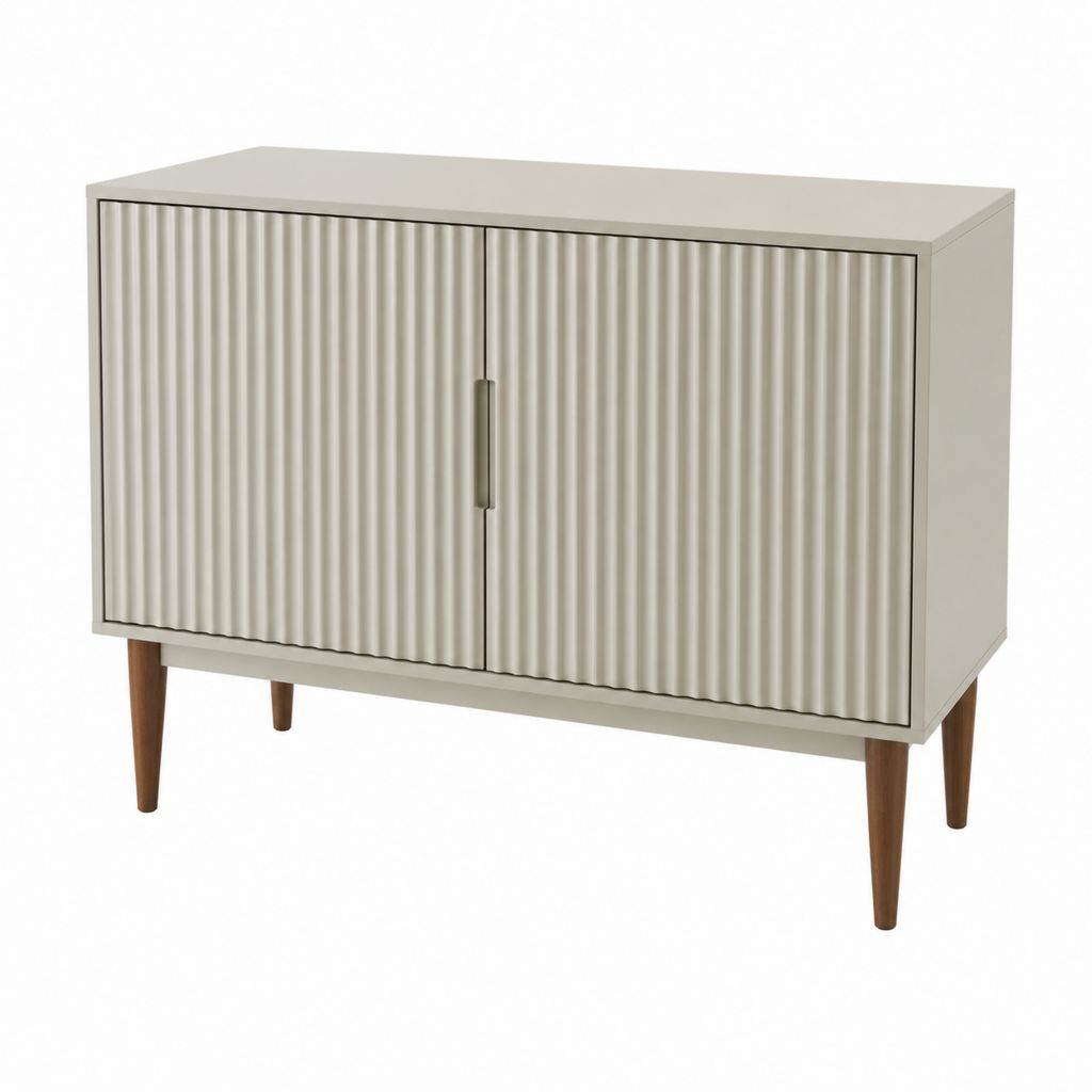 Buffet 2 portes crème en panneaux MDF avec pieds en hévéa 100 x 40 x 80 cm