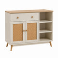Buffet de rangement beige et chêne en MDF et rotin 100 x 40 x 90 cm