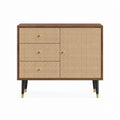 Buffet de rangement noyer et cannage en rotin 100 x 40 x 85 cm