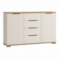 Buffet de rangement 2 portes 4 tiroirs beige et chêne en panneaux MDF rectangulaire 160 x 40 x 90 cm