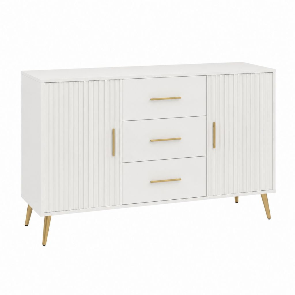 Buffet de salle à manger blanc en panneaux MDF avec 2 portes et 3 tiroirs 120 x 40 x 80 cm