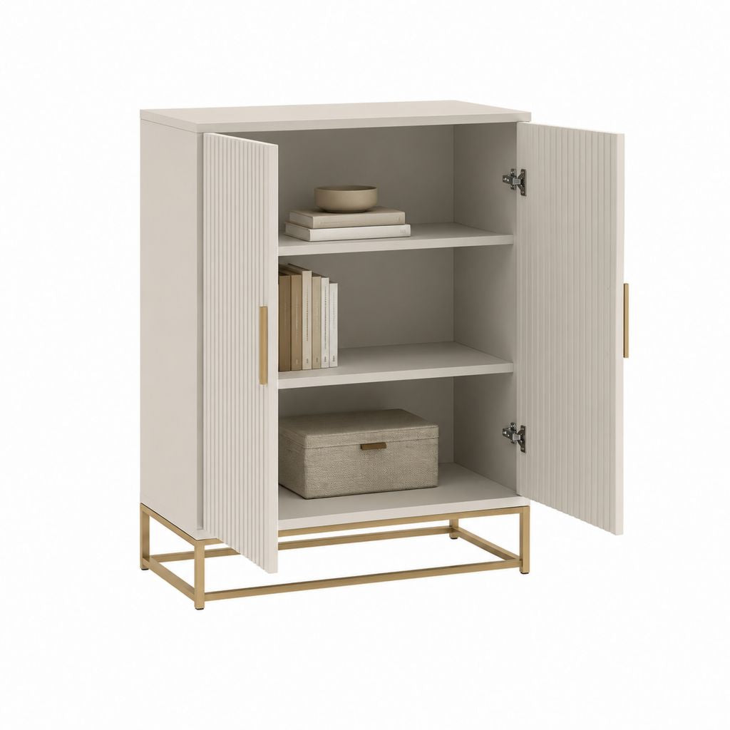 Buffet haut 2 portes blanc cassé en panneaux MDF 80 x 40 x 120 cm