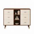 Buffet de salle à manger 6 tiroirs et 3 niches en MDF plaqué noyer crème 120 x 40 x 100 cm