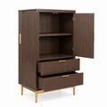 Buffet haut 2 portes 2 tiroirs marron foncé MDF rectangulaire 90 x 45 x 160 cm