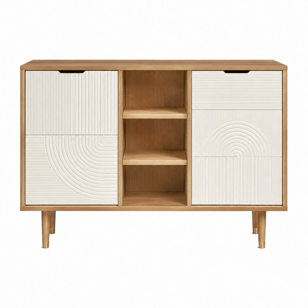Buffet de rangement rectangulaire chêne clair et crème en MDF 140 x 40 x 90 cm